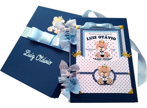 Imagem 2 de 10 de Álbum Diário Bebê Menino Ursinho Personalizado Com O Nome
