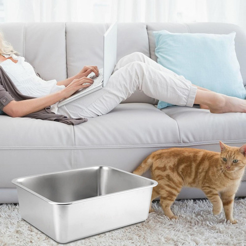 Caja De Arena Para Gatos De Acero Inoxidable, Bandeja