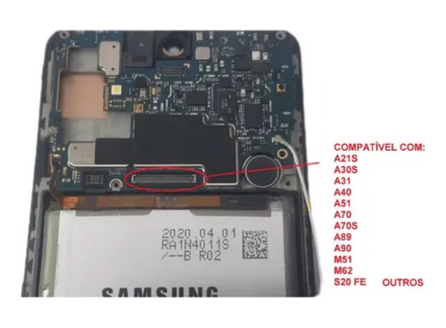 Conector Fpc Placa Mãe Samsung A31 A51 A70 A71 A80 A30s A40