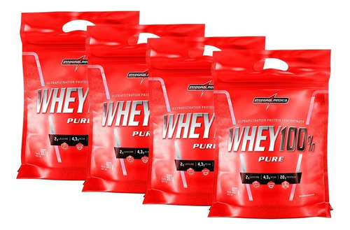 Combo 4x Whey 100% Refil - 907g - Integral Medica Sabor Chocolate