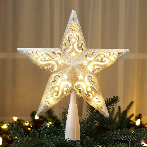 Brizlabs Estrella De Navidad Topper Iluminado, 8 Plata H...