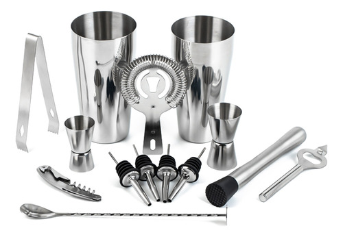 Set De Coctelería 14pcs Con Shaker Boston/ Jigger/ Vertedore