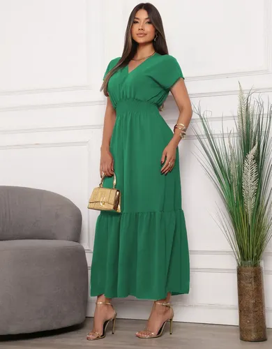 Vestido Longo Feminino Evangélico Gola V Detalhe em Lastéx — R$ 54,71 em Mercado Livre, 41% OFF
