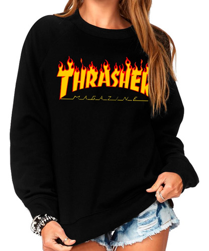 Sweater Thrasher Magazine Logo De Fuego Sin Capucha Algodón