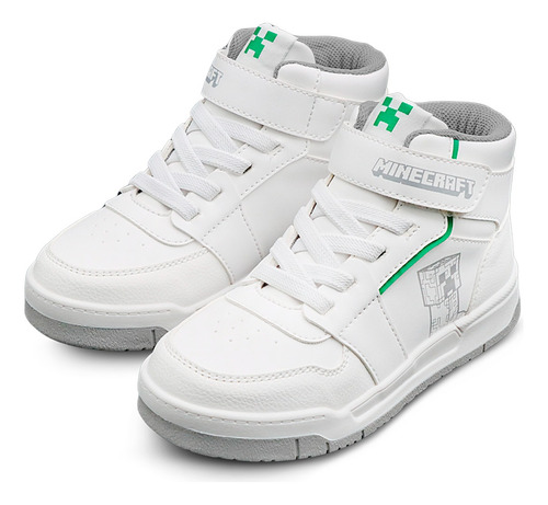 Tenis Original Minecraft Creeper Blanco Bota Para Niño