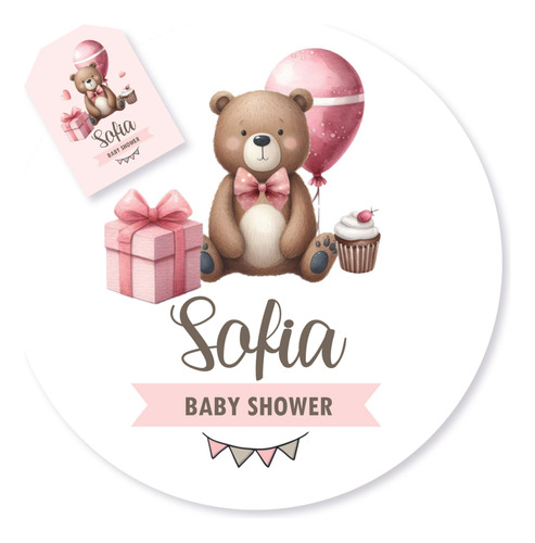 Kit Imprimible Osito Acuarela Rosa Baby Shower Tukit