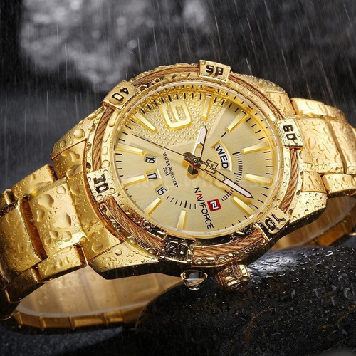 Relógio Masculino Original Analógico Pulseira Em Aço Dourado