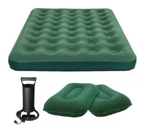 Combo Colchón Doble + 2 Almohadas + Inflador Para Camping 