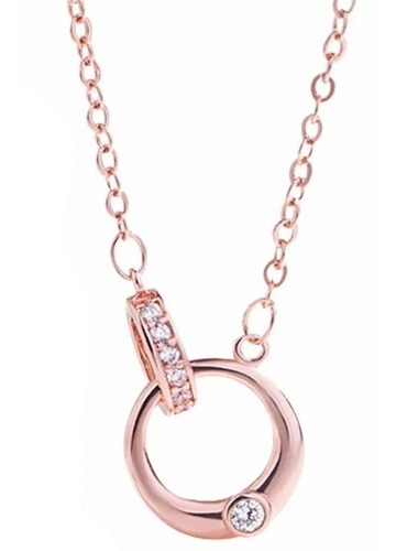 Collar Anillos De Amor Con Micro Cristal Dorado Rosado Dama