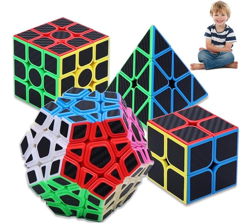 Pack 4 Cubos Tipo Fibra De Carbono 2x2,3x3,pyramid,megaminx