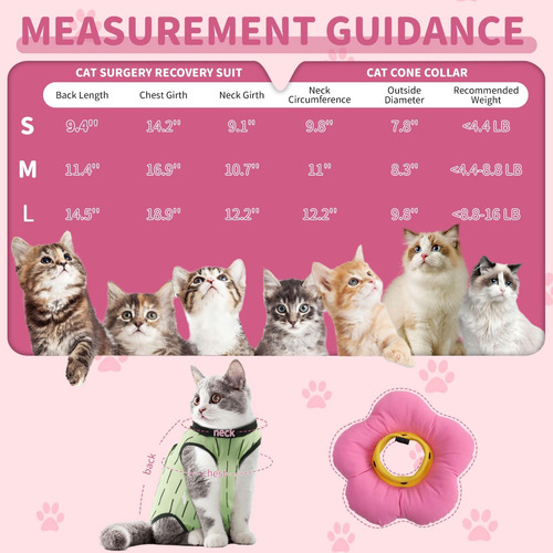 Emust Juego De Traje De Recuperación Para Gatos Y Collar De