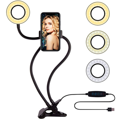 Selfie Aro De Luz 9 Cm Con Soporte Para Celular Multi Uso 