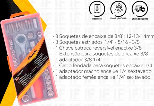 Jogo Chave Soquete C/ Catraca Reversível 40 Pçs Sparta