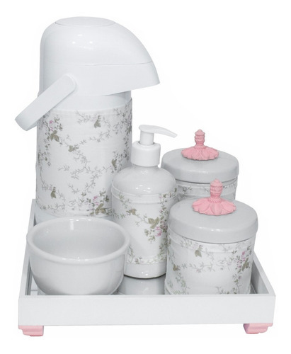 Kit Higiene Porcelana Potes Térmica Provençal Capa Rosa Bebê