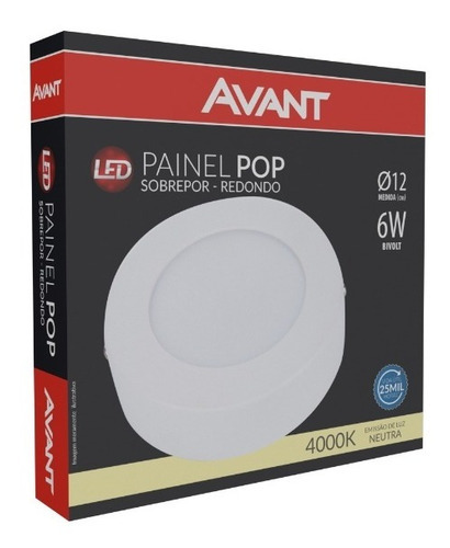 Painel Led Sobrepor Redondo 6w 4000k Avant Cor Branco 110V/220V