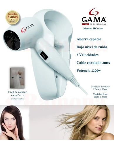 Imagen 2 de 10 de Secador De Pelo Gama Soporte Pared Ideal Hoteles Gtia 2 Años