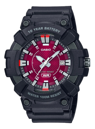Reloj Casio Hombre Mw-610h-4a Bateria 10 Años Sumergible Color de la malla Negro Color del bisel Negro Color del fondo Rojo
