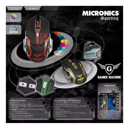 Mouse Usb Led Gamer 6 Botones Sporting Mic M838 Micronics