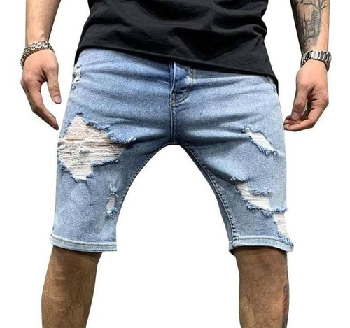 Shorts Skinny Rasgados Masculinos Jeans De Motociclista Calç