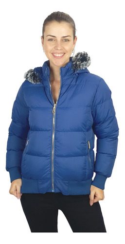 Chamarra Mujer Puffer Hpc Casual Gorro Felpa Desmontable