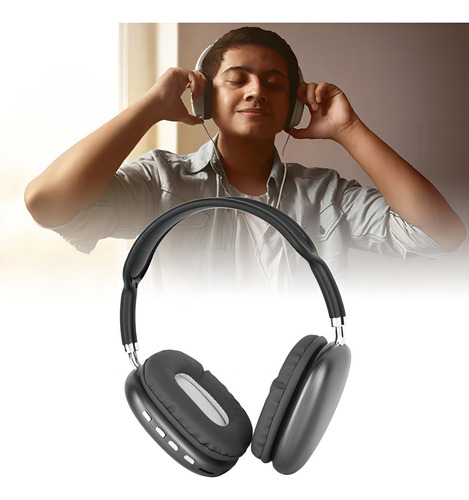 Fones de ouvido Bluetooth P9 sem fio estéreo pretos retráteis pretos, cor preta