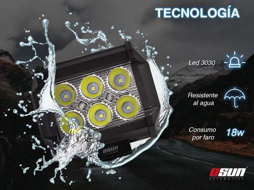 Imagen 3 de 9 de 2 Faros Osun® De 6 Led Alta Intensidad 100% Metal+bases Para Jeep/motos/autos/grúas/montacargas Universales Consumo 18w