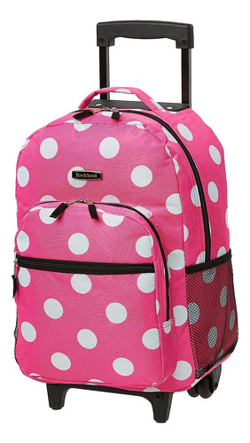 Mochila Con Ruedas Rockland Y Tiras Acolchadas Rosa Lunares