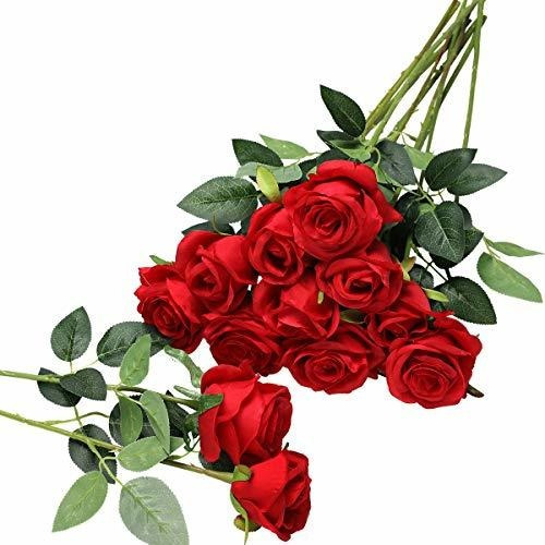 Hawesome 12pcs Flores De Seda Artificial Ramo De Rosas Reali