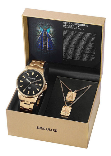 Kit Relógio Seculus Dourado Masculino 20980gpskda1k1 