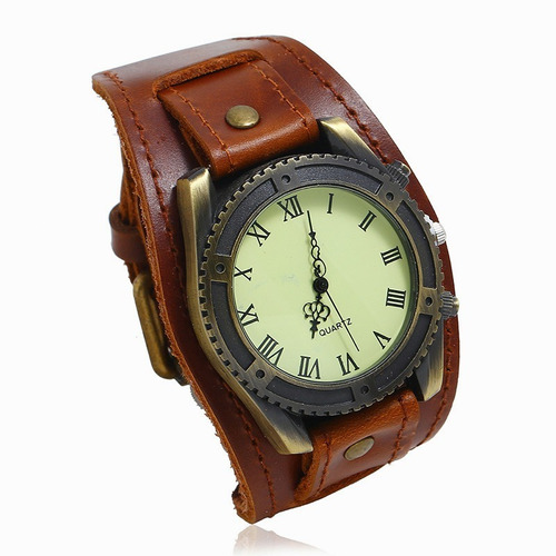 Reloj De Pulsera Retro Con Malla De Cuero Vacuno, Unisex