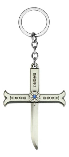 One Piece - Llavero Dracule Mihawk Espada Cruz Shichibukai 2 Color Plateado