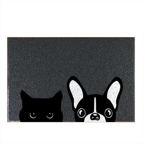 Tapete Capacho Pet - Gatinho E Cãozinho Meow Woof Cor Preto Desenho do tecido C274 (Cinza)