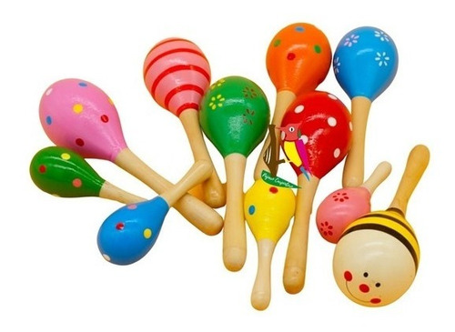 Maraca Grande Infantil Madera Coloridas Instrumento Musical