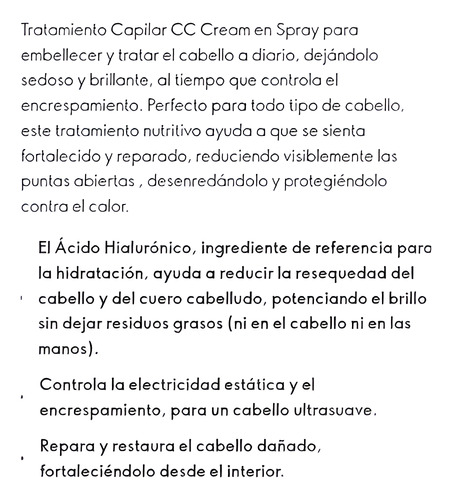 Tratamiento Capilar En Crema Con Atimizador Con Ácido Hialur