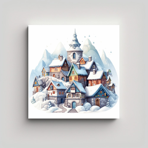 70x70cm Cuadro Decorativo Dibujo De Nieve En Un Pueblo De Mo