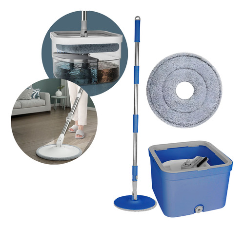 Mop Giratorio Agua Limpa Quadrado Compartimentos Separados