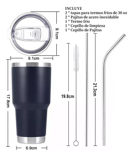 Vaso Térmico 900ml Con Pajita, Cepillo Y Tapa Hermética