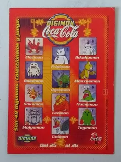 Digimon Coca Cola Serie 1. Lista Checklist #3. Año 2000 Perú