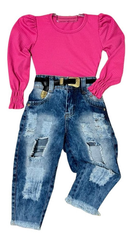 Roupa De Frio Menina Blusa E Calça Jeans Moda Mini Diva Luxo