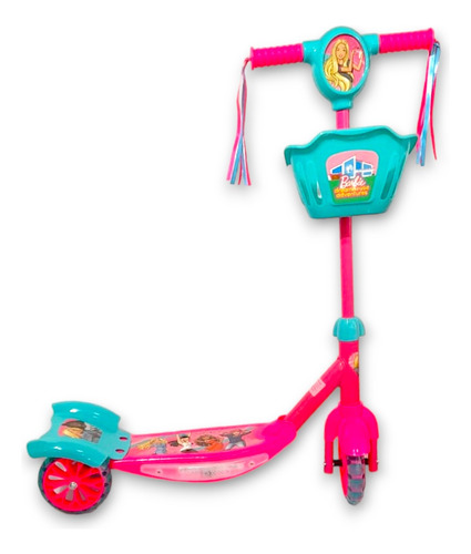 Monopatin Triscooter Para Niñas De Barbie Con Luces Y Cesta 