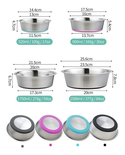Plato Bowl Comedero Bebedero De Acero Para Perro Gato 18 Cm