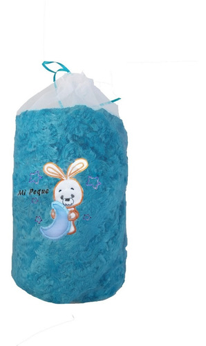 Cobija Para Bebe Azul Reverso Blanco Conejo Abrazando Luna