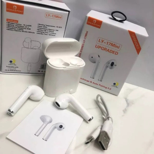 Fone Tws H'maston Ly-17 Mini Bluetooth Com Led Cor Branco