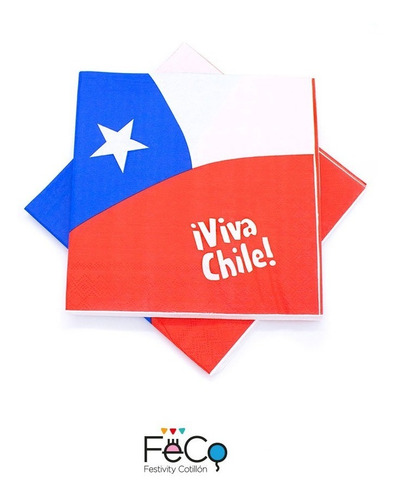 Imagen 1 de 1 de Servilletas Tricolor Fiestas Patrias Viva Chile Set 20 Ud.