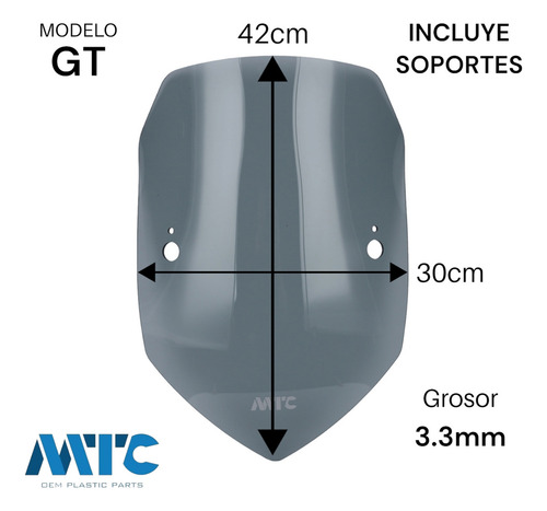 Parabrisas Gt P/ Vento Hyper 280 Transparente Mtc