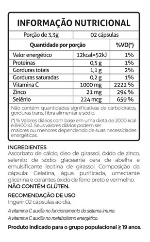 Imagem 4 de 4 de Vitamina C 1000mg + Zinco E Selênio 60 Cápsulas Fitoprime