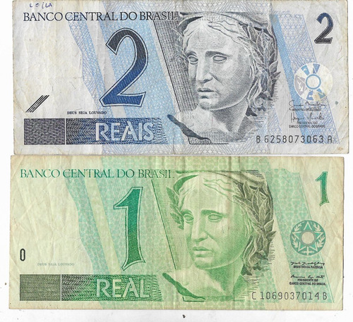 !!! Billetes 2 Y 1 Reals Brasil 1994 Tortuga Y Picaflor !!!