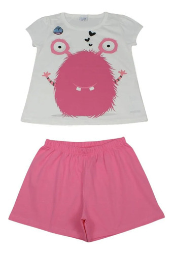 Pijama Infantil Meninas Monstrinho Rosa Fakini 03083