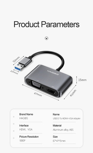 Tarjeta De Video Usb 3.0 Hdmi + Vga 1080p 2 En 1 | Hagibis