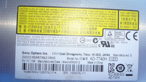 Imagem 2 de 3 de Gravador Notebook Cd Dvd Sony Ad-7740h Ad-7740h-01